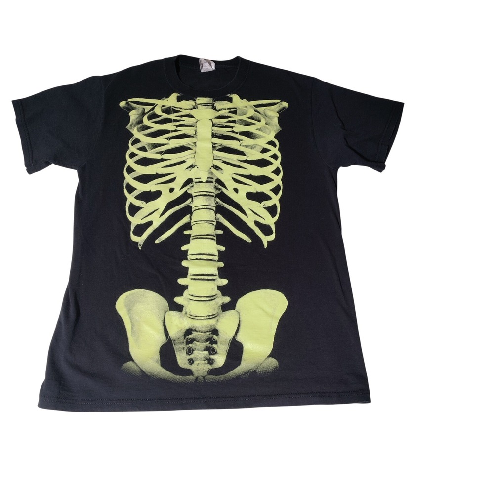 Jerzees Mens Glow in the Dark Skeleton Graphic T-Shirt Black Size M